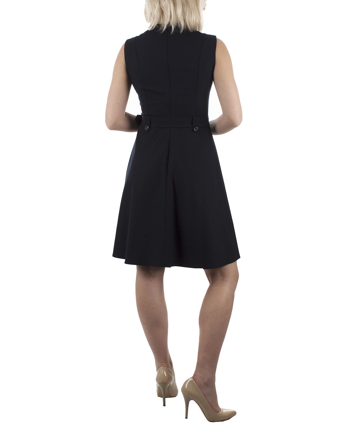 DRESSSleeveless skater dress with double-breasted fastening  and integrated textile belt 5